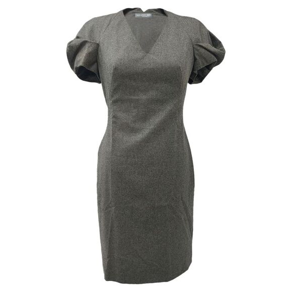 Alexander Mcqueen Puffed Sleeve Midi Dress in Grey Wool